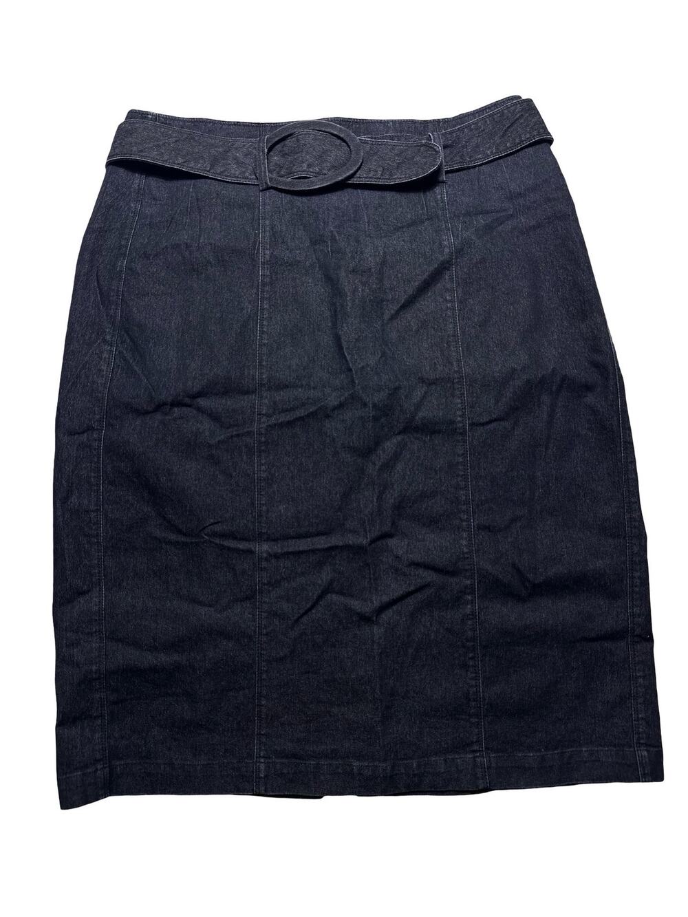 Chelsea & Theodore Dark Wash Belted Denim Midi Pencil Skirt Size 8